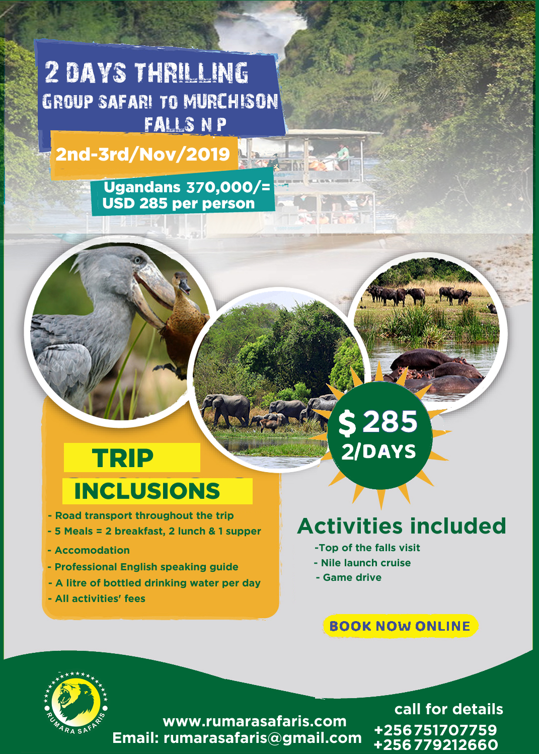 Wildlife safari to Murchison falls Uganda